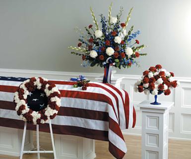 Red & White Patriotic funeral arrangements