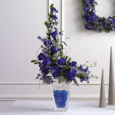 Glittered Blue-Dyed Rose Altar Arrangement