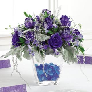 Glittered Blue-Dyed Rose Reception Centerpiece